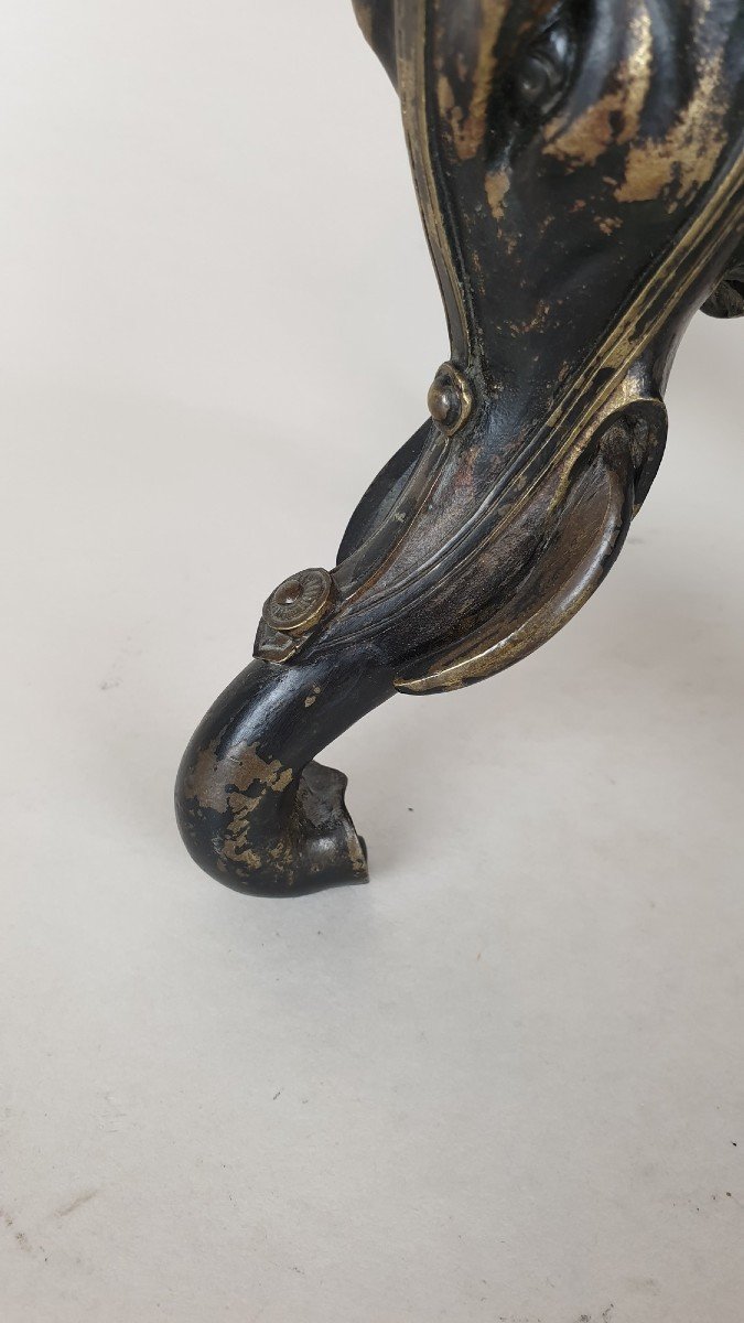 Pied De Coupe En Bronze, Aux Têtes d'éléphants, XIXème Siècle-photo-2