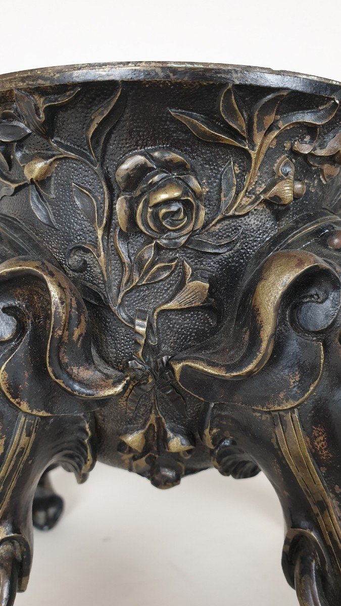 Pied De Coupe En Bronze, Aux Têtes d'éléphants, XIXème Siècle-photo-3