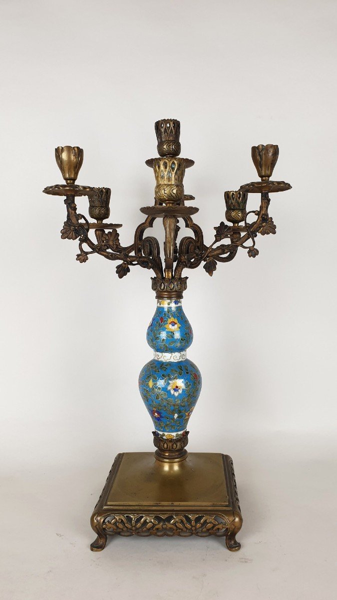 Candelabra In Porcelain And Bronze, Japonisme, XIXth Century-photo-3