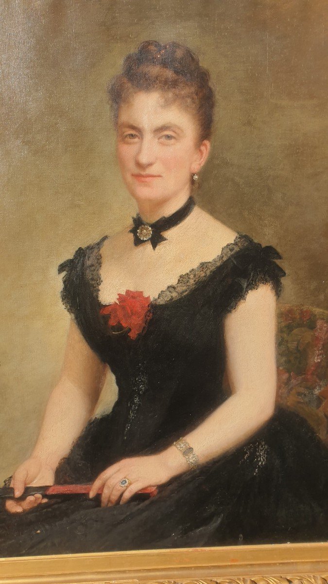 C Deschamps, Portrait De Femme, En Robe Noire, XIXème Siècle-photo-3