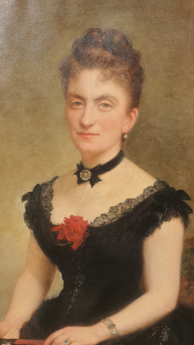 C Deschamps, Portrait De Femme, En Robe Noire, XIXème Siècle-photo-4