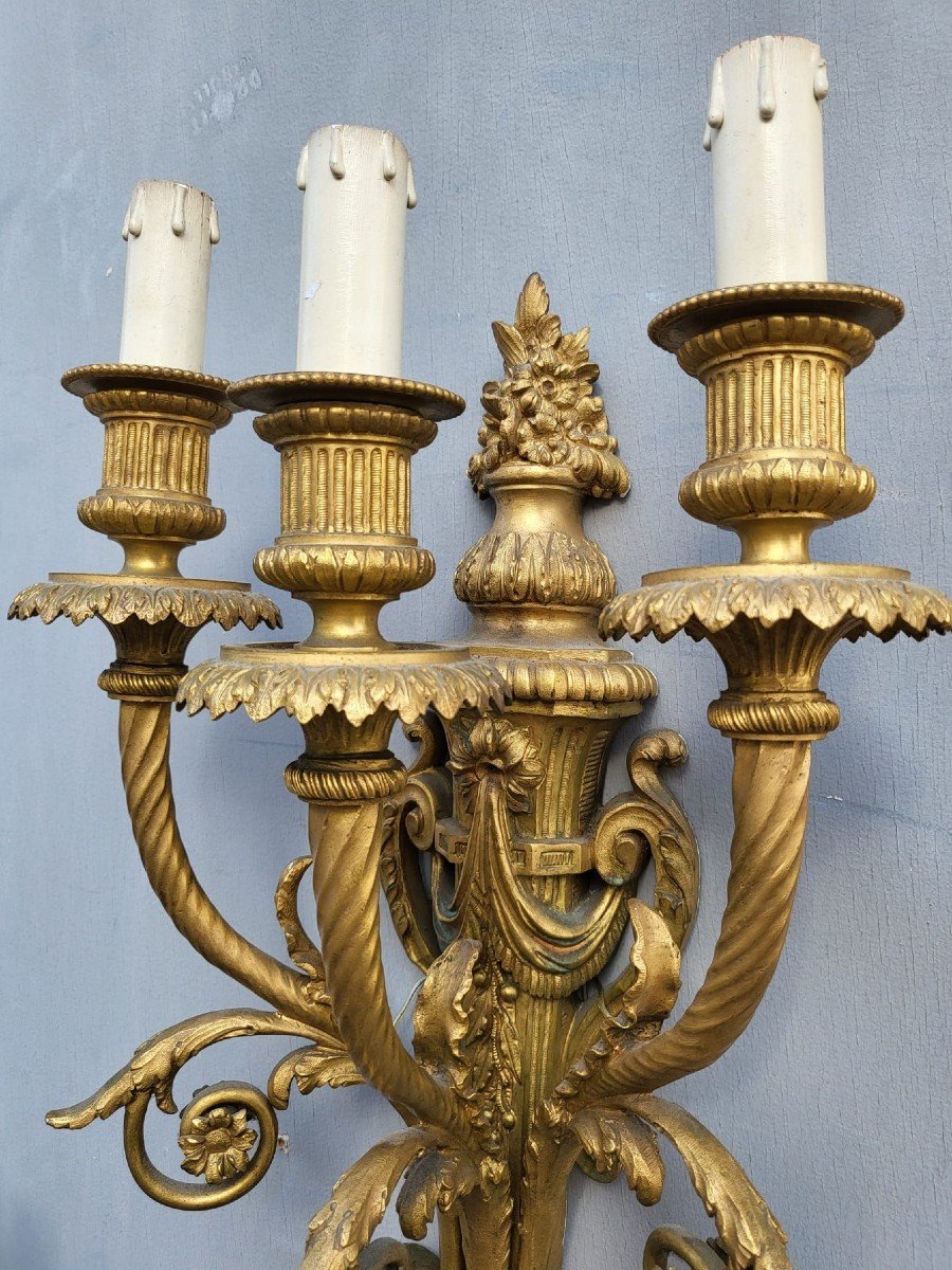 Pair Of Louis XVI Gilt Bronze Sconces, XIXth Century-photo-4