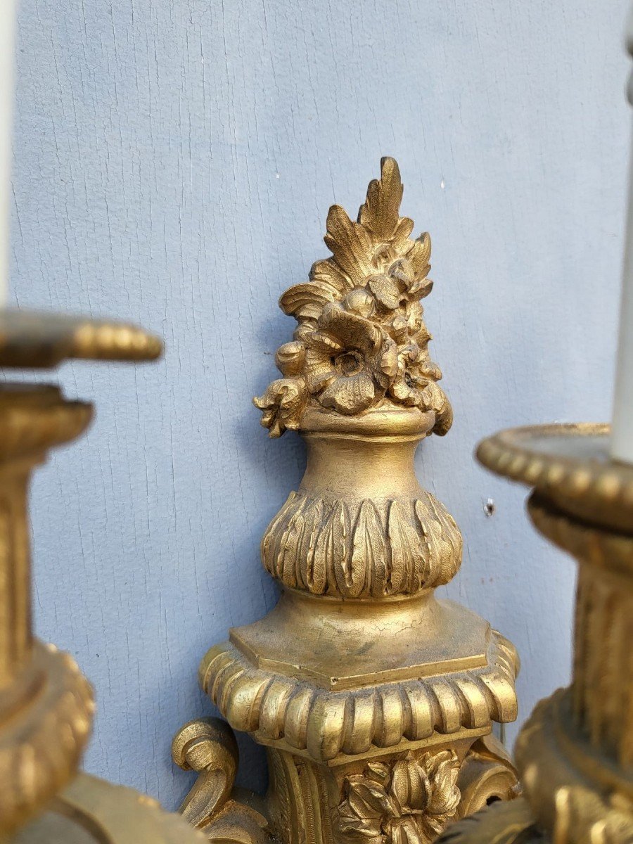 Pair Of Louis XVI Gilt Bronze Sconces, XIXth Century-photo-3