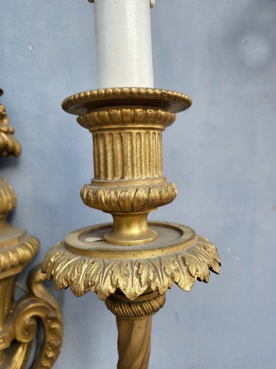 Pair Of Louis XVI Gilt Bronze Sconces, XIXth Century-photo-6