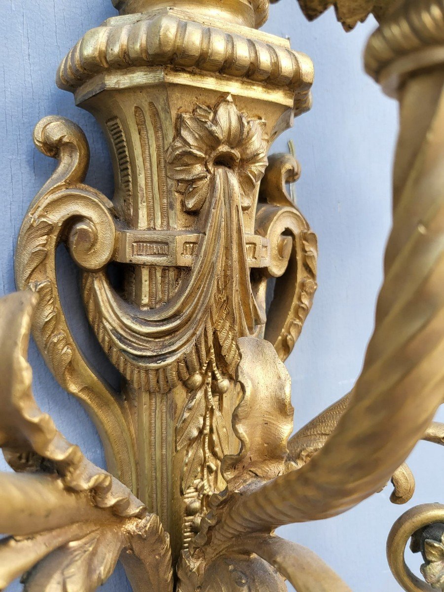 Pair Of Louis XVI Gilt Bronze Sconces, XIXth Century-photo-7