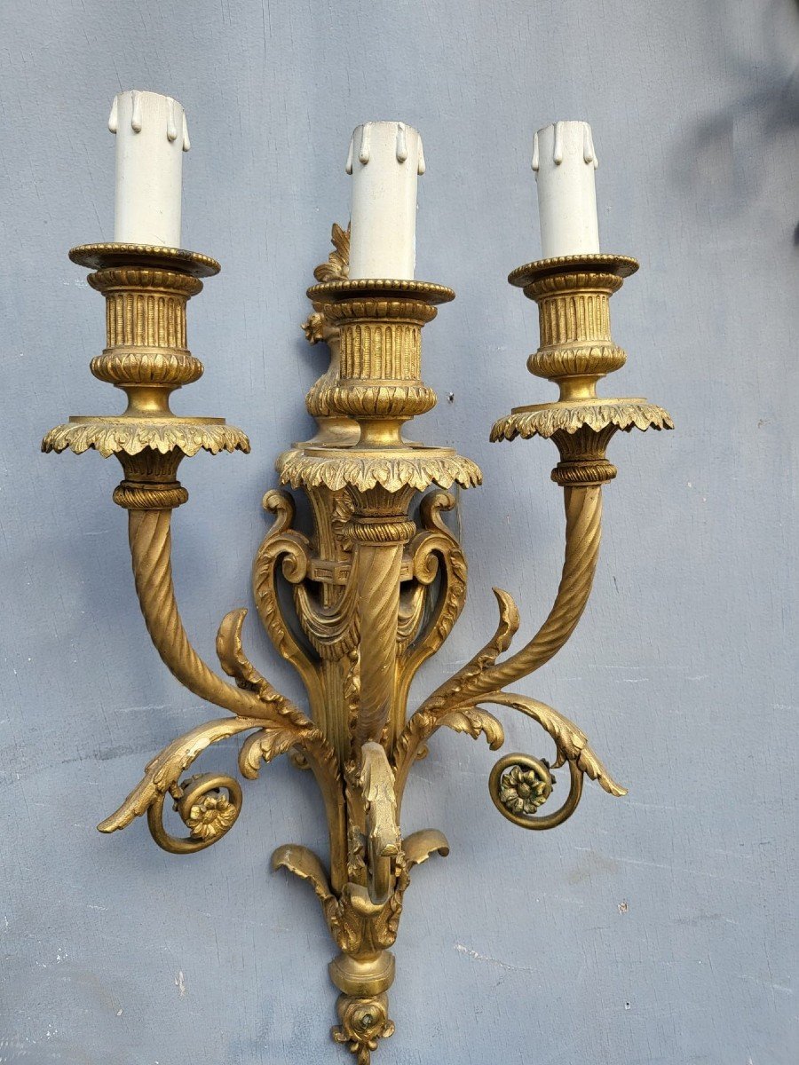 Pair Of Louis XVI Gilt Bronze Sconces, XIXth Century-photo-8