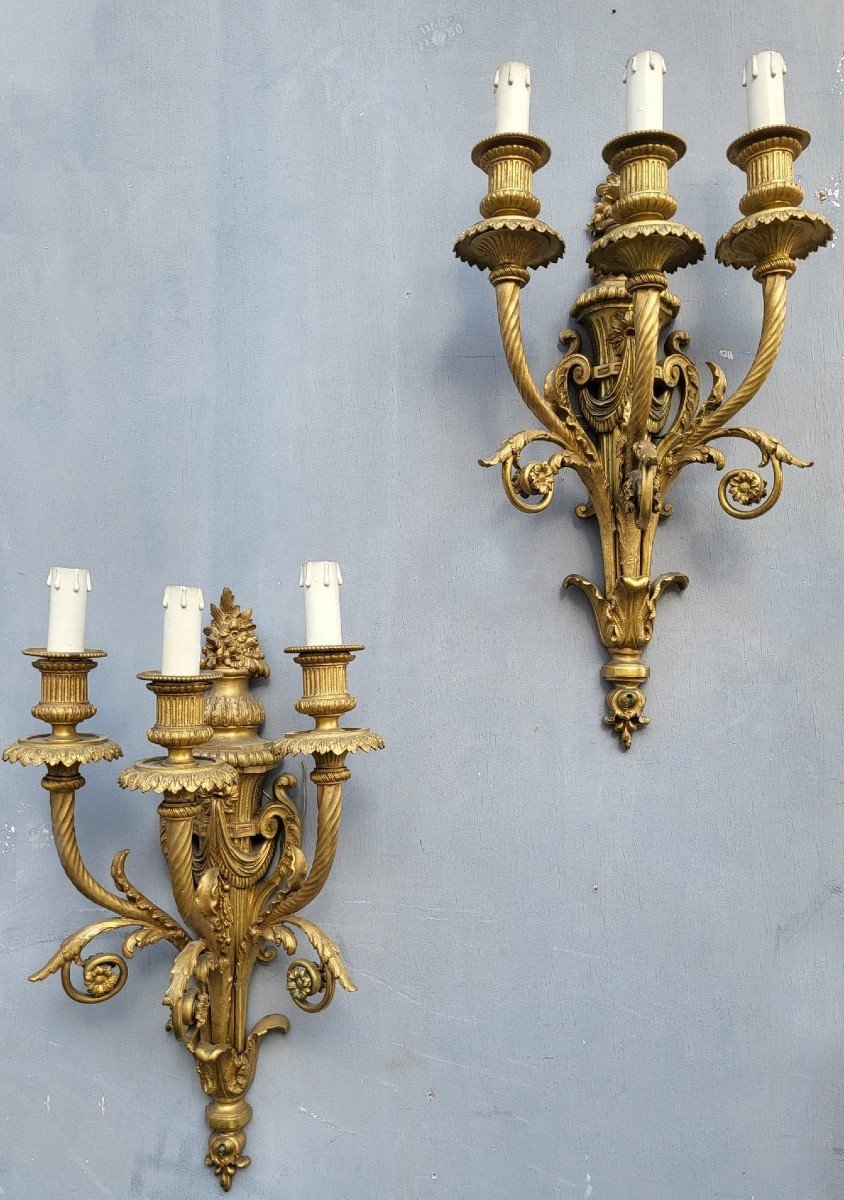 Pair Of Louis XVI Gilt Bronze Sconces, XIXth Century