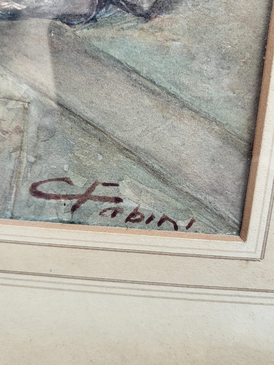 C Fabini, Aquarelle, La chaise à porteur, Fin XIXème Siècle-photo-2