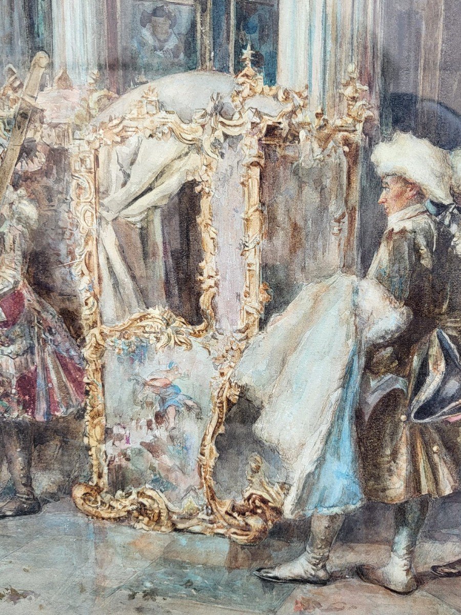 C Fabini, Aquarelle, La chaise à porteur, Fin XIXème Siècle-photo-1