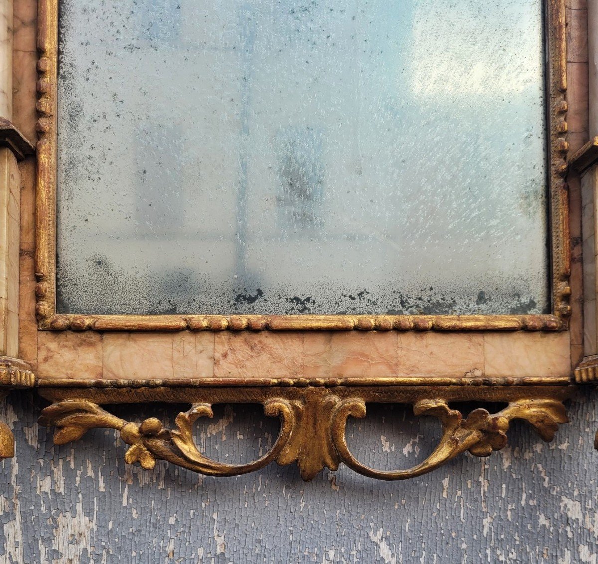 Mirror In Wood And Marble, Italy 19th Century-photo-4