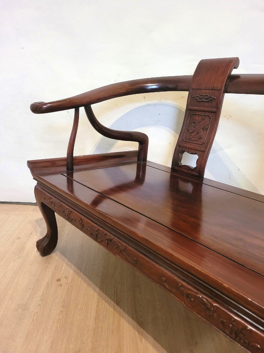 Chinese Carved Wood Bench, Late 19th Early 20th Century-photo-3