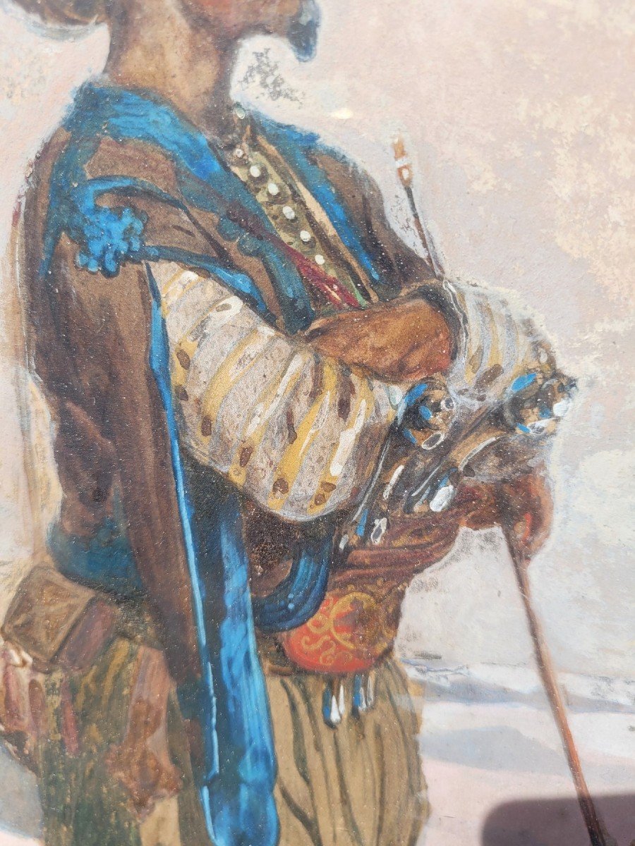 Goupil-Fesquet, Aquarelle Orientaliste, Zouave ou Chasseur Algérien, XIXème Siècle-photo-4