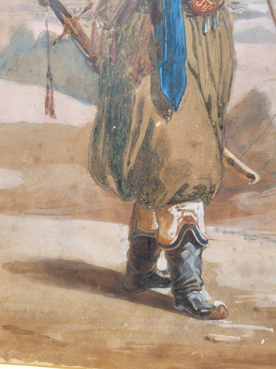 Goupil-Fesquet, Aquarelle Orientaliste, Zouave ou Chasseur Algérien, XIXème Siècle-photo-6