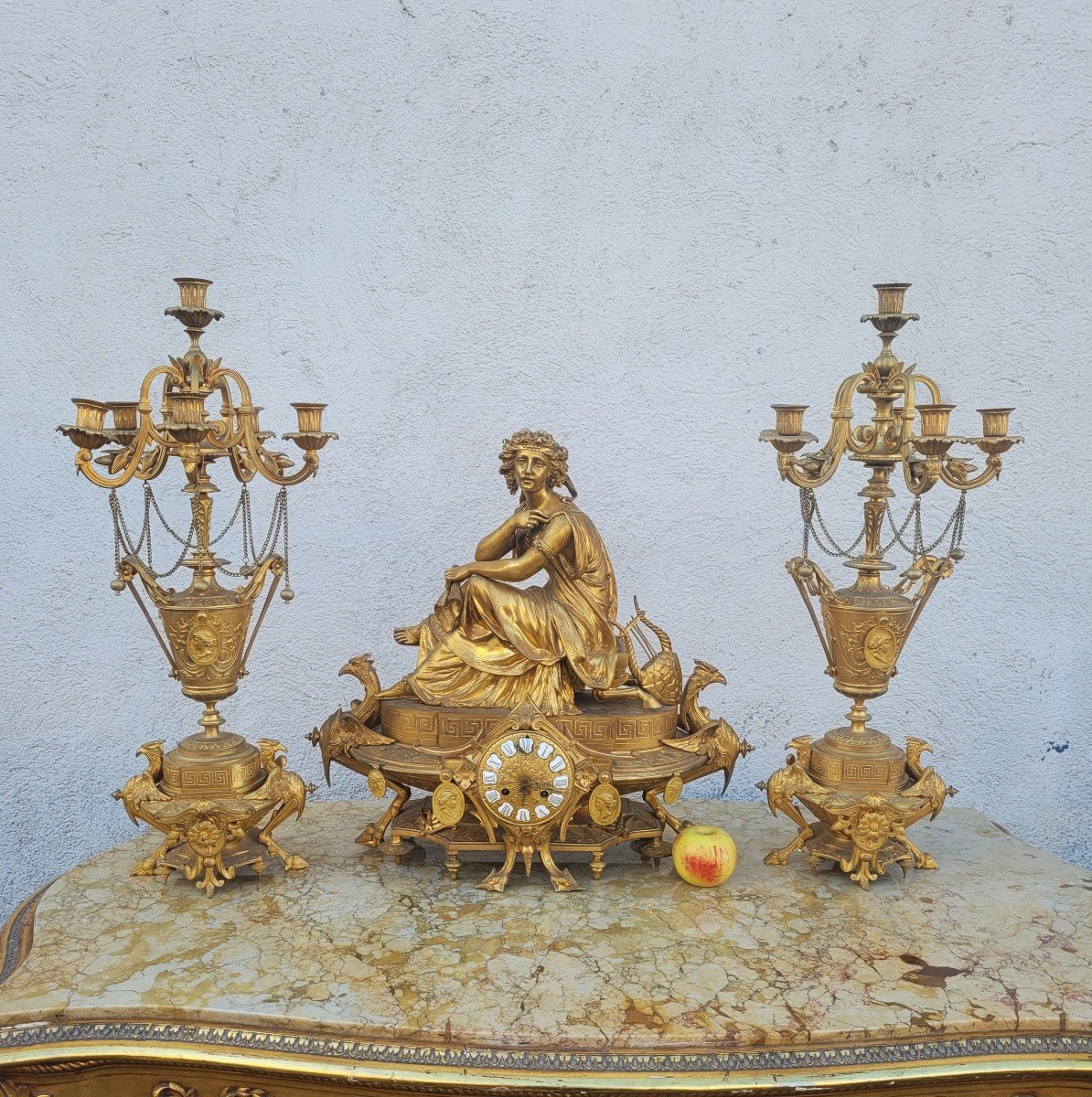 Picard, Garniture En Bronze Doré, Muse de La Musique, XIXème Siècle