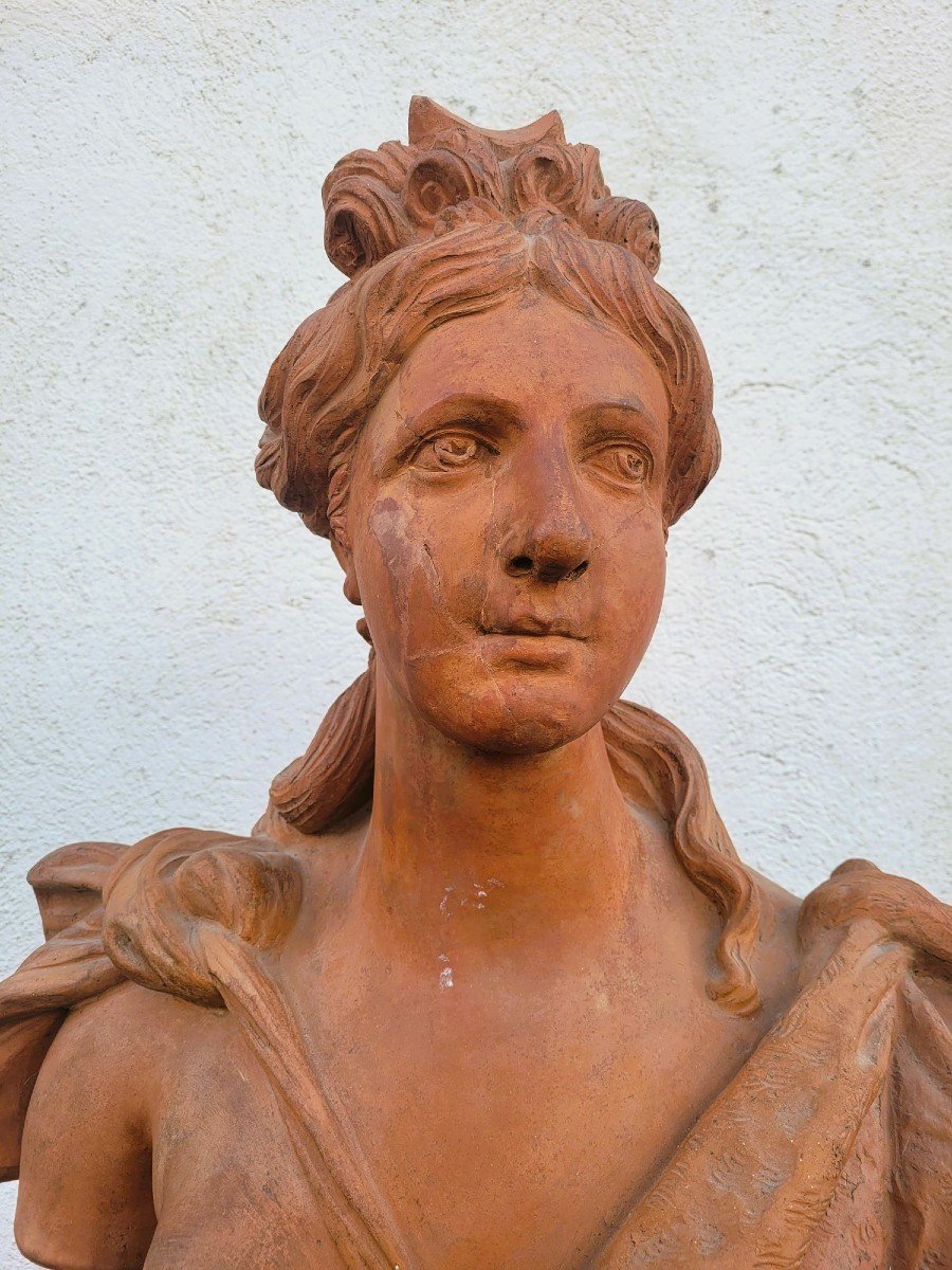 Pair Of Large Terracotta Busts,  Diana And Apollo, 18th Century-photo-3