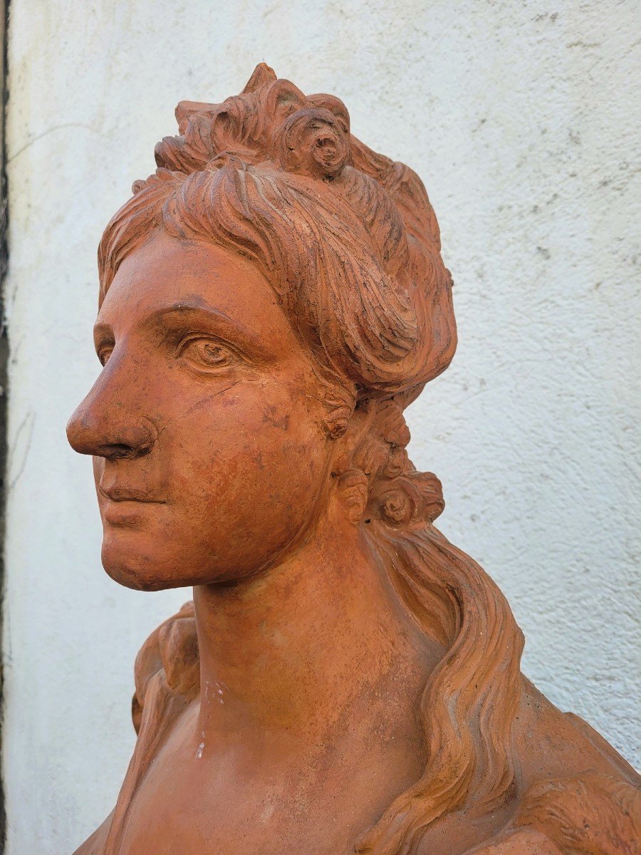 Pair Of Large Terracotta Busts,  Diana And Apollo, 18th Century-photo-1