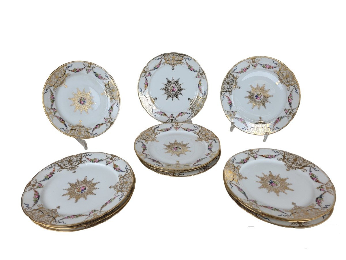 Sèvres, Macé, 12 Porcelain Plates, 19th Century