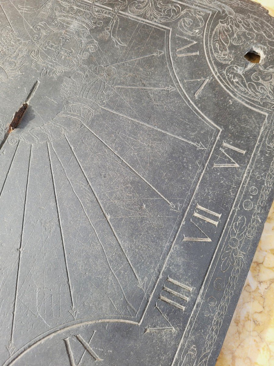 Slate Sundial, Decorated And Dated 1704-photo-3