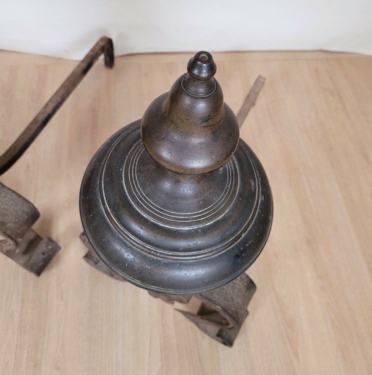 Pair Of Andirons In Bronze And Wrought Iron, 19th Century-photo-2