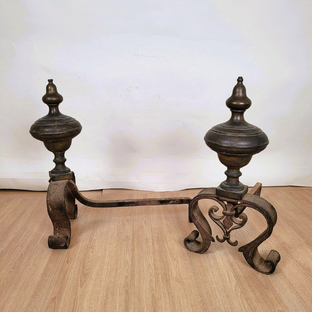 Pair Of Andirons In Bronze And Wrought Iron, 19th Century-photo-2