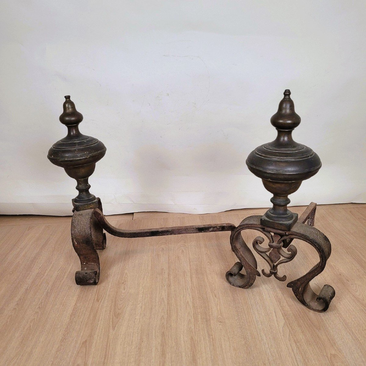 Pair Of Andirons In Bronze And Wrought Iron, 19th Century-photo-4