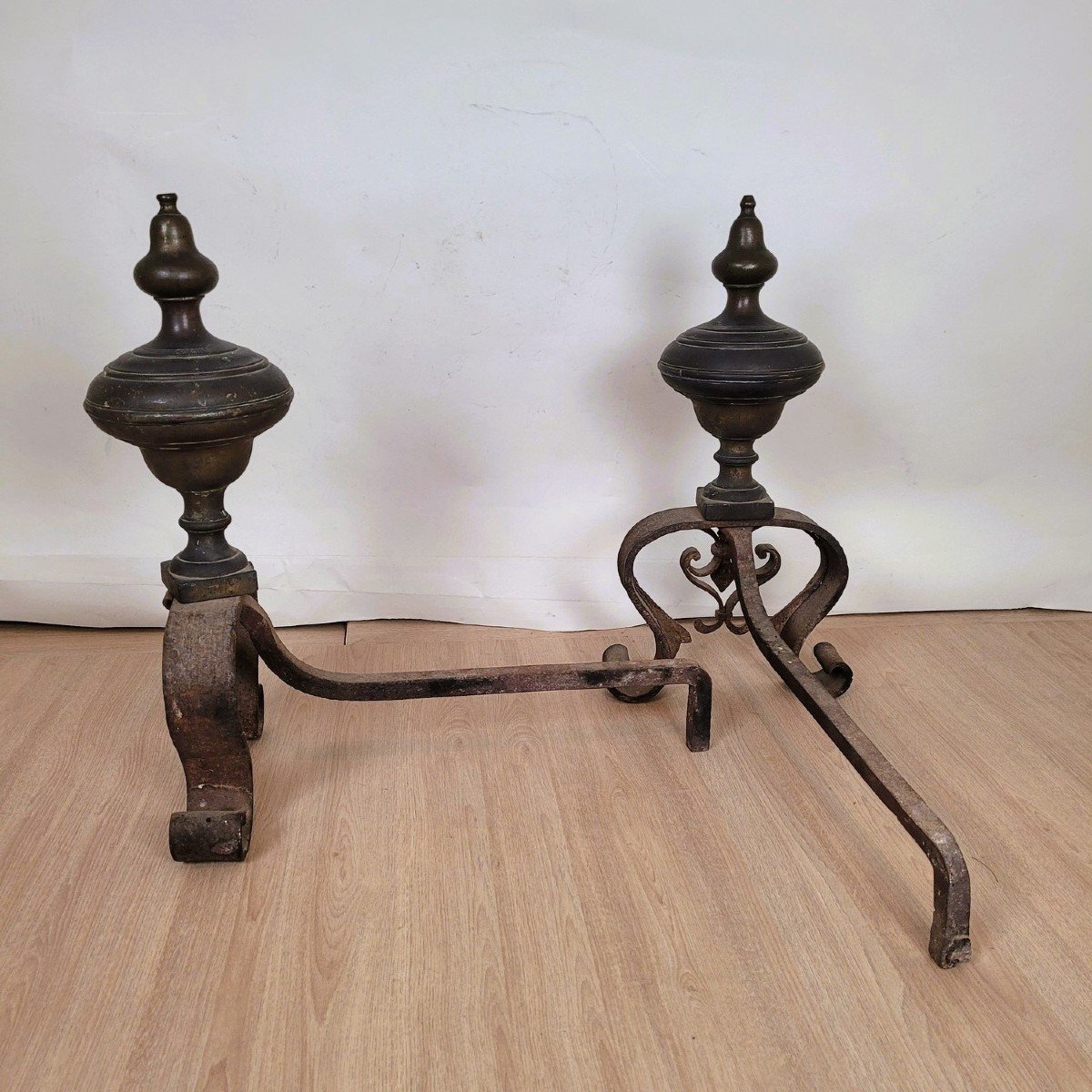 Pair Of Andirons In Bronze And Wrought Iron, 19th Century-photo-5