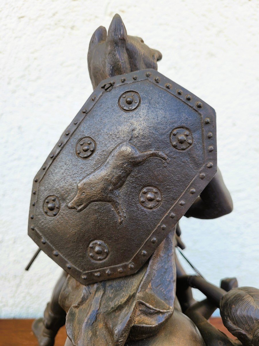 Chef Gaulois à Cheval En Bronze, XIXème Siècle-photo-6