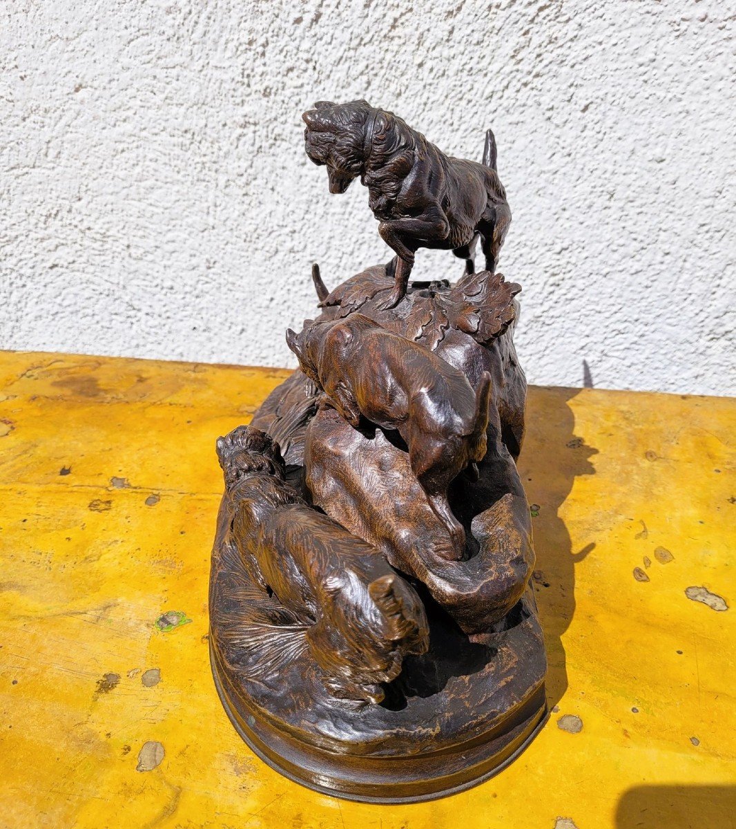 A Arson, Terrier Hunting Dogs, Signed Bronze, 19th Century-photo-2