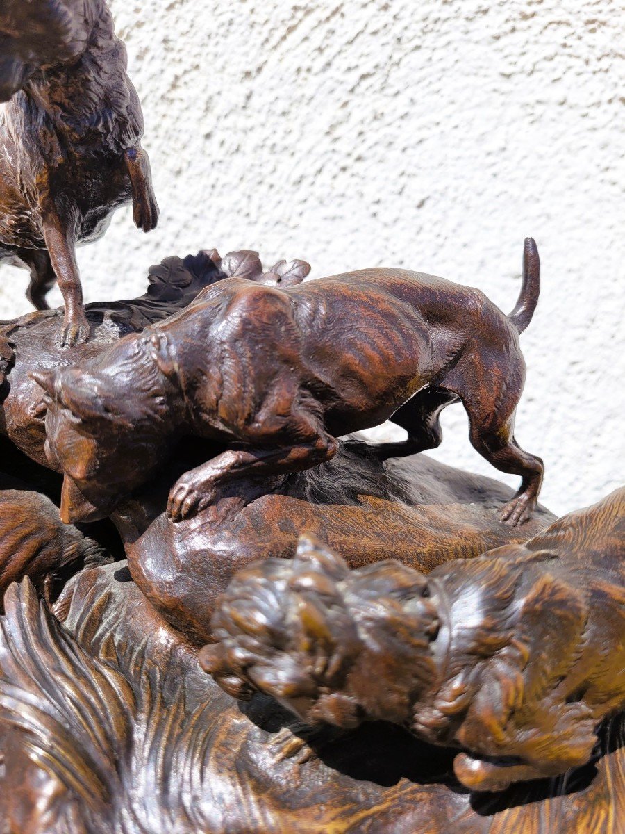 A Arson, Terrier Hunting Dogs, Signed Bronze, 19th Century-photo-6