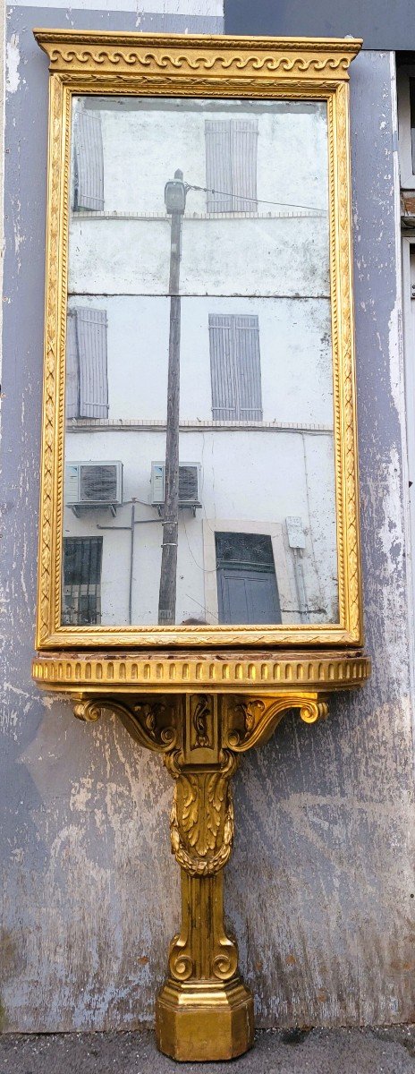 Console + Miroir En Bois Doré, Italie XVIIIème Siècle-photo-3