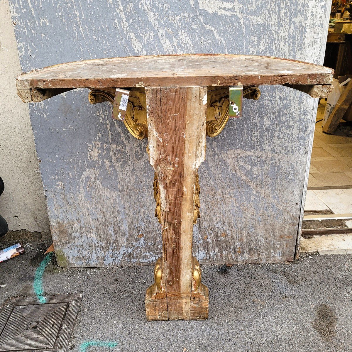 Console + Miroir En Bois Doré, Italie XVIIIème Siècle-photo-7