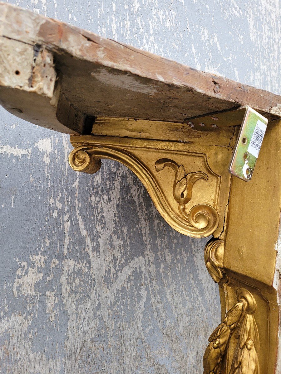 Console + Miroir En Bois Doré, Italie XVIIIème Siècle-photo-8