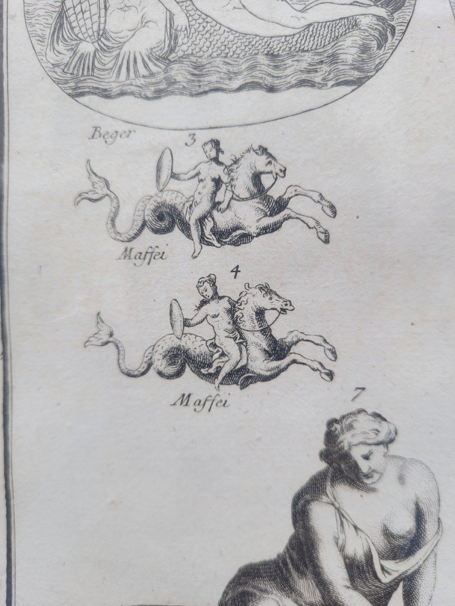 Gravure Encadrée, Tritons Néréïdes Et Chevaux Marins, XVIIè/xviiième Siècle-photo-3