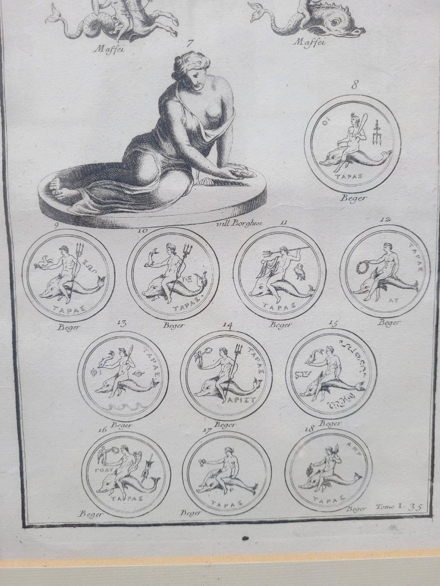 Gravure Encadrée, Tritons Néréïdes Et Chevaux Marins, XVIIè/xviiième Siècle-photo-5