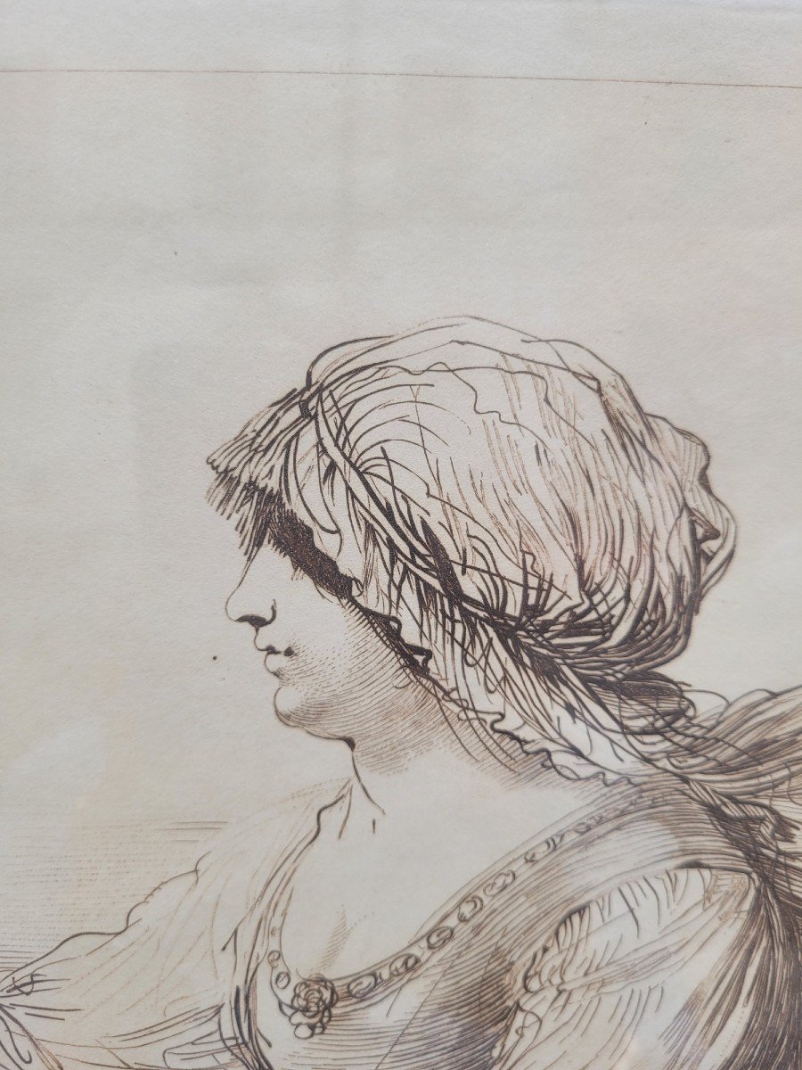 Guercino, Portrait Of A Woman, Engraving, 18th Century/19th Century-photo-4