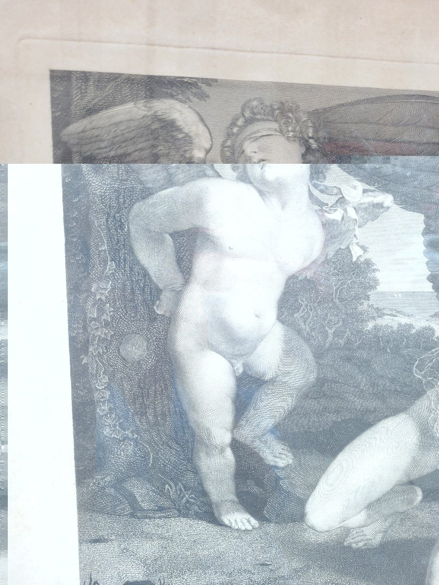 G Longhi, Il Genio De La Musica - Cupido, Gravure Encadrée, XIXème Siècle-photo-2