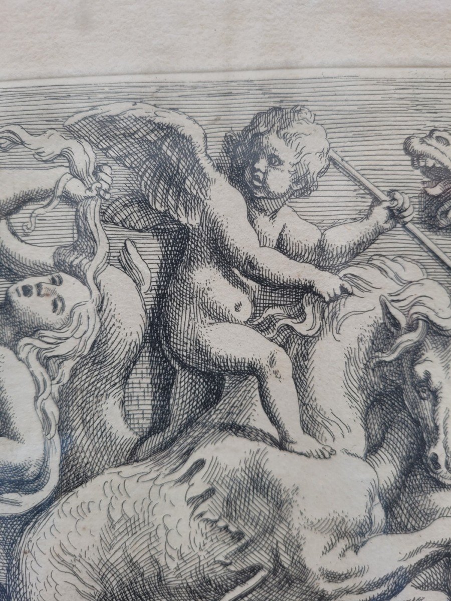 Bacchanale - Enlèvement d'Amphitrite, Gravures Encadrées, XVIIIème Siècle-photo-6