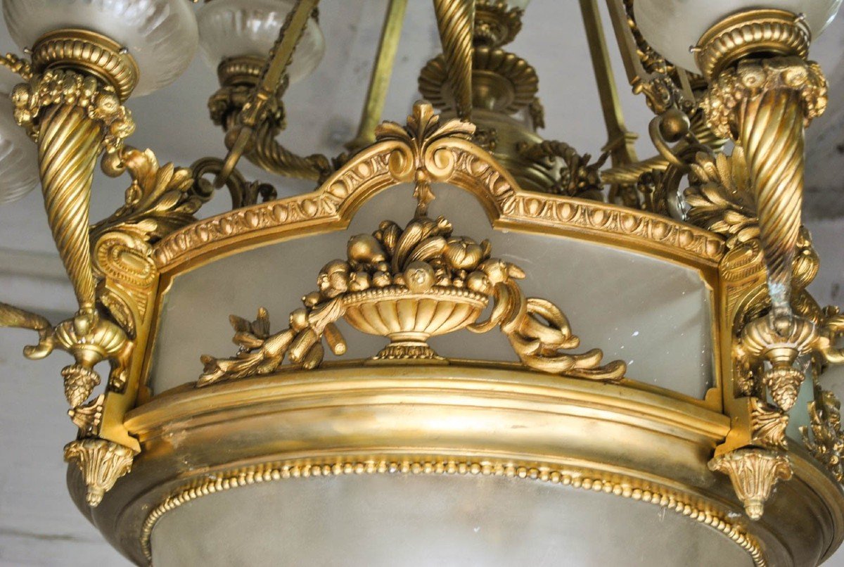 Huge Chandelier In Bronze And Glass, 20th Century-photo-1