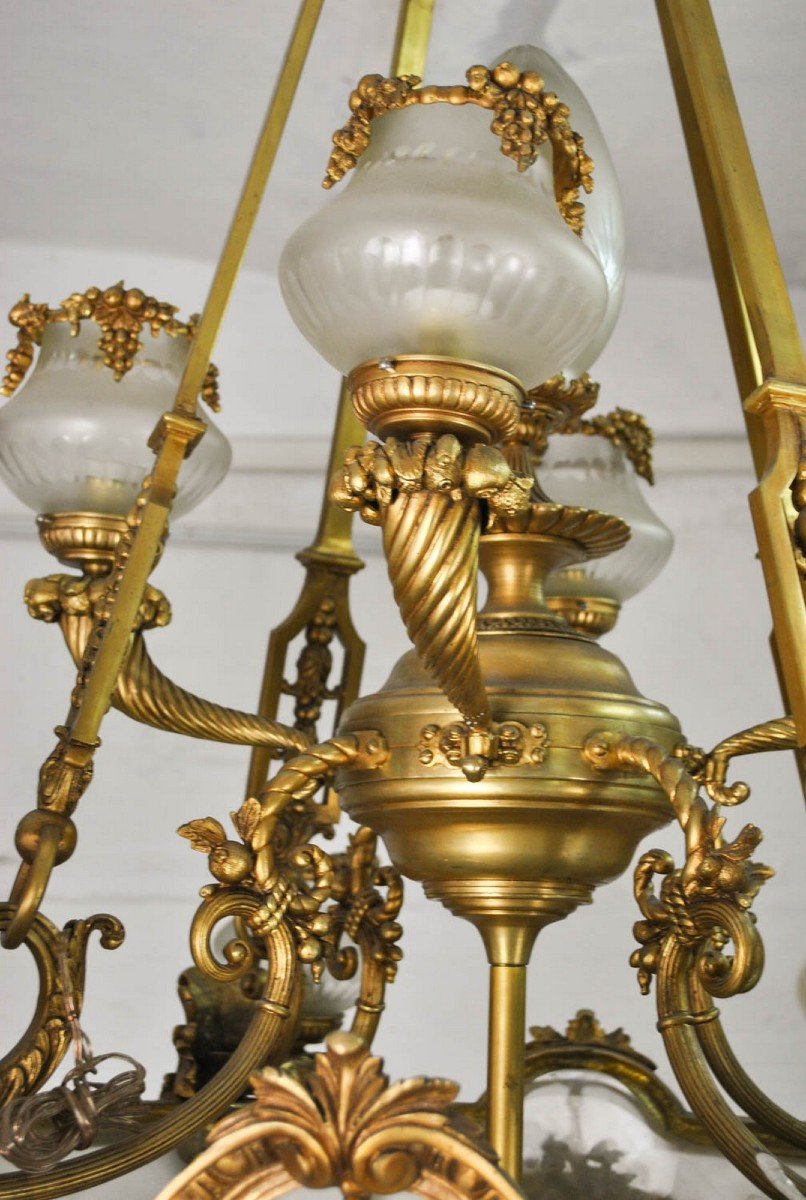 Huge Chandelier In Bronze And Glass, 20th Century-photo-2