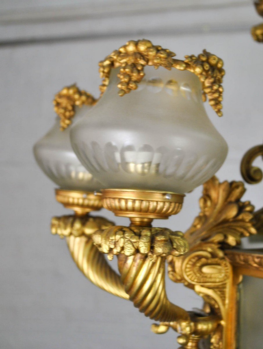 Huge Chandelier In Bronze And Glass, 20th Century-photo-3