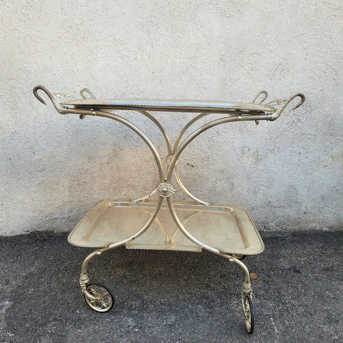 Trolley With Swan Necks, Silver-plated  Metal, 20th Century-photo-2