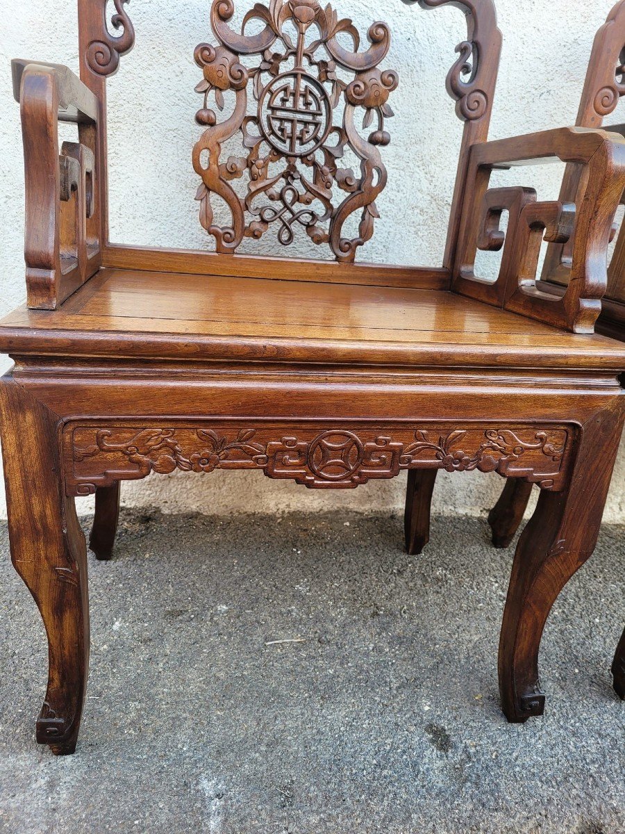 Paire De Fauteuils En Bois Sculpté, Chine, Fin XIXème Début XXème Siècle-photo-4