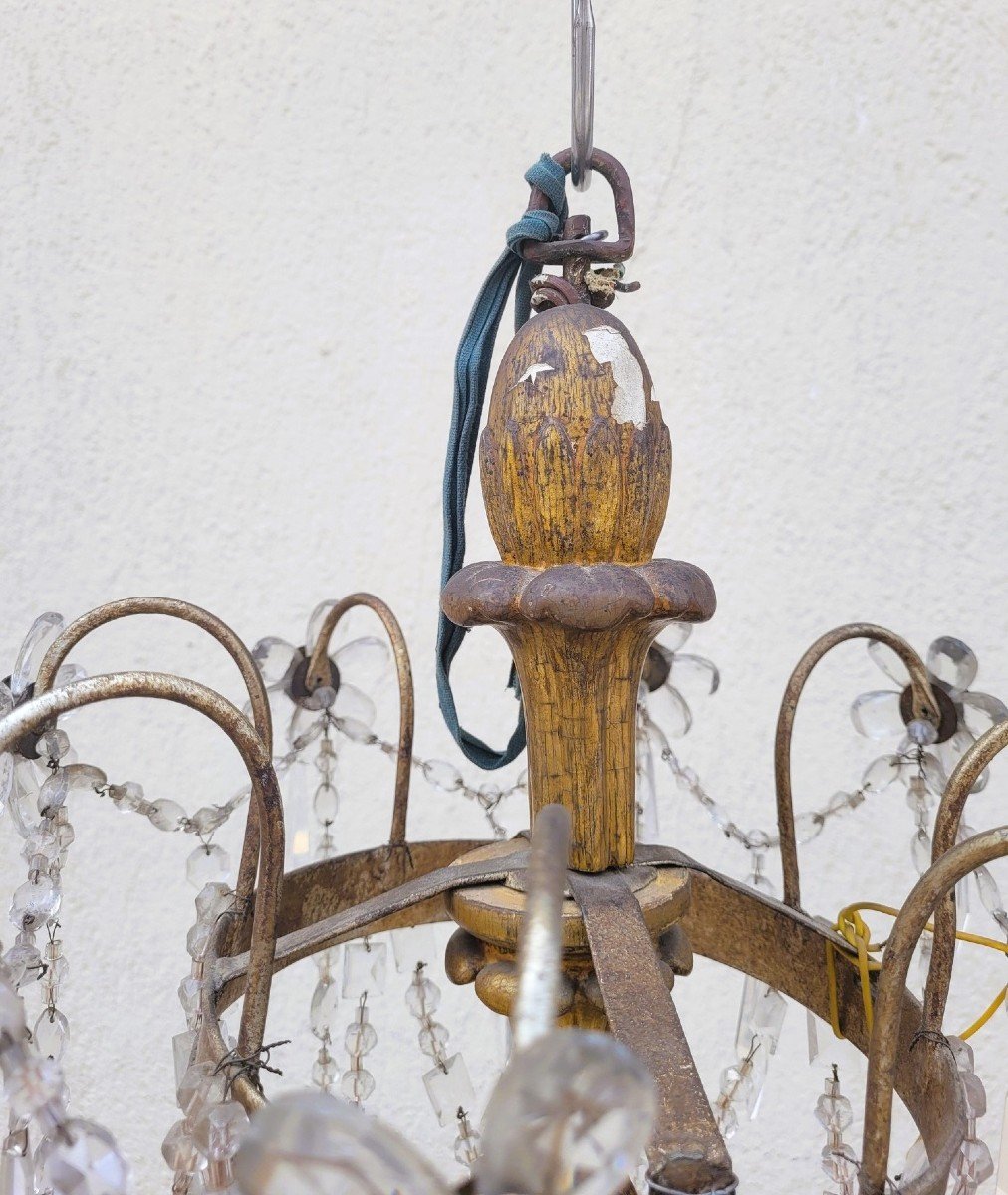 Large Genoese Wooden Chandelier, "mecca" Gilding, Late 18th-early 19th Century-photo-2