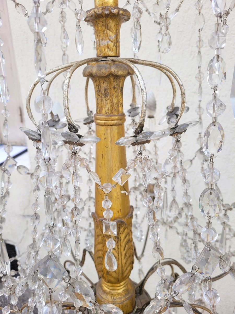 Large Genoese Wooden Chandelier, "mecca" Gilding, Late 18th-early 19th Century-photo-2