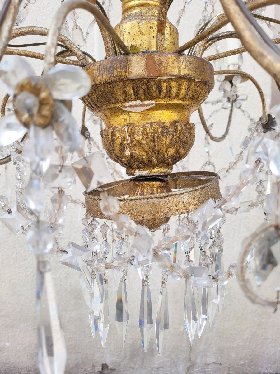 Large Genoese Wooden Chandelier, "mecca" Gilding, Late 18th-early 19th Century-photo-5