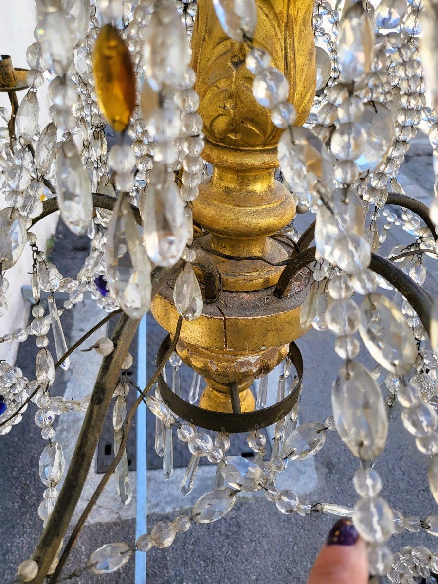 Lustre Génois En Bois Doré Et Cristal, Fin XVIIIème Début XIXème Siècle-photo-2