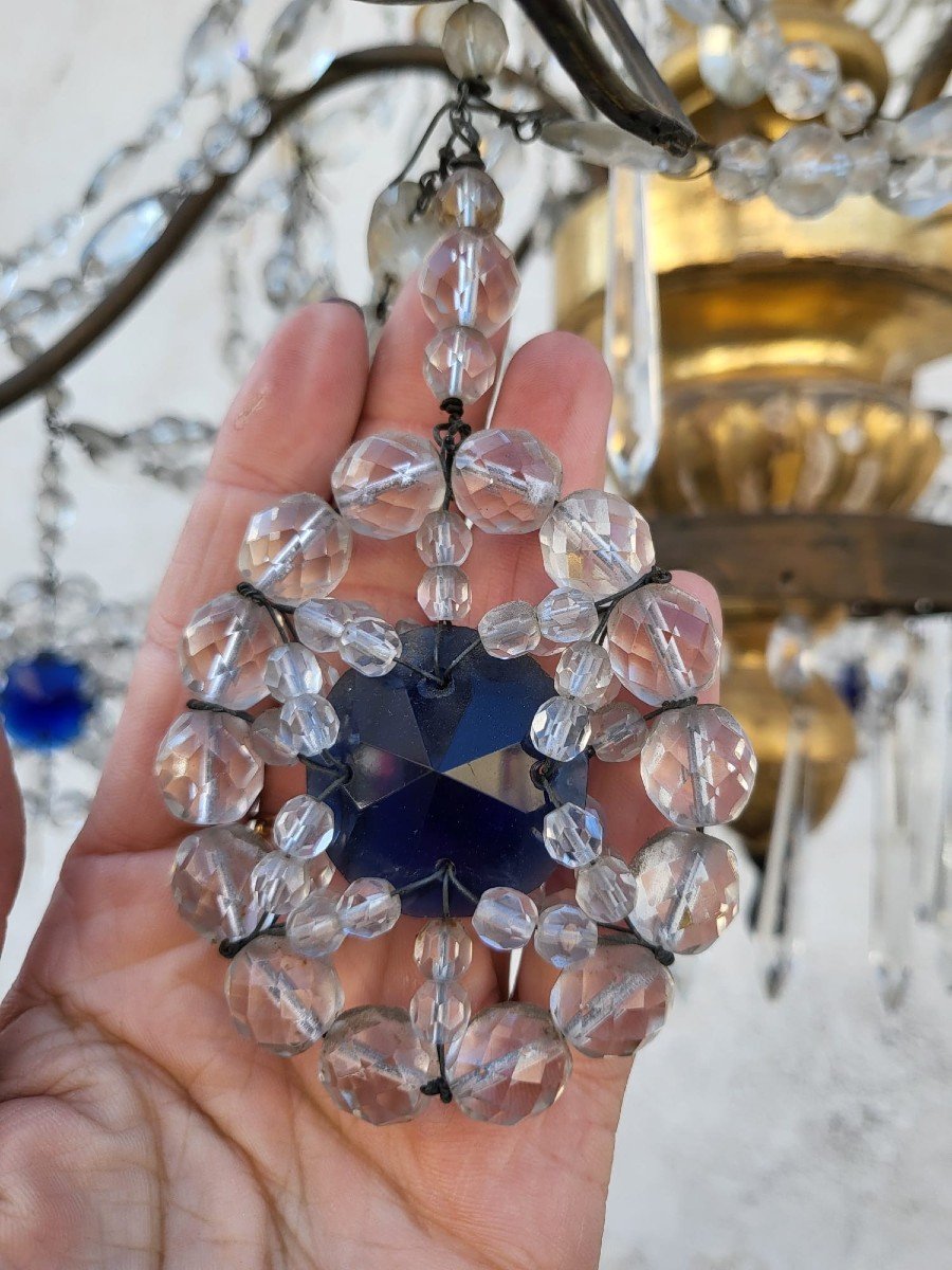 Genoese Chandelier In Gilded Wood And Crystal, Late 18th Early 19th Century-photo-4