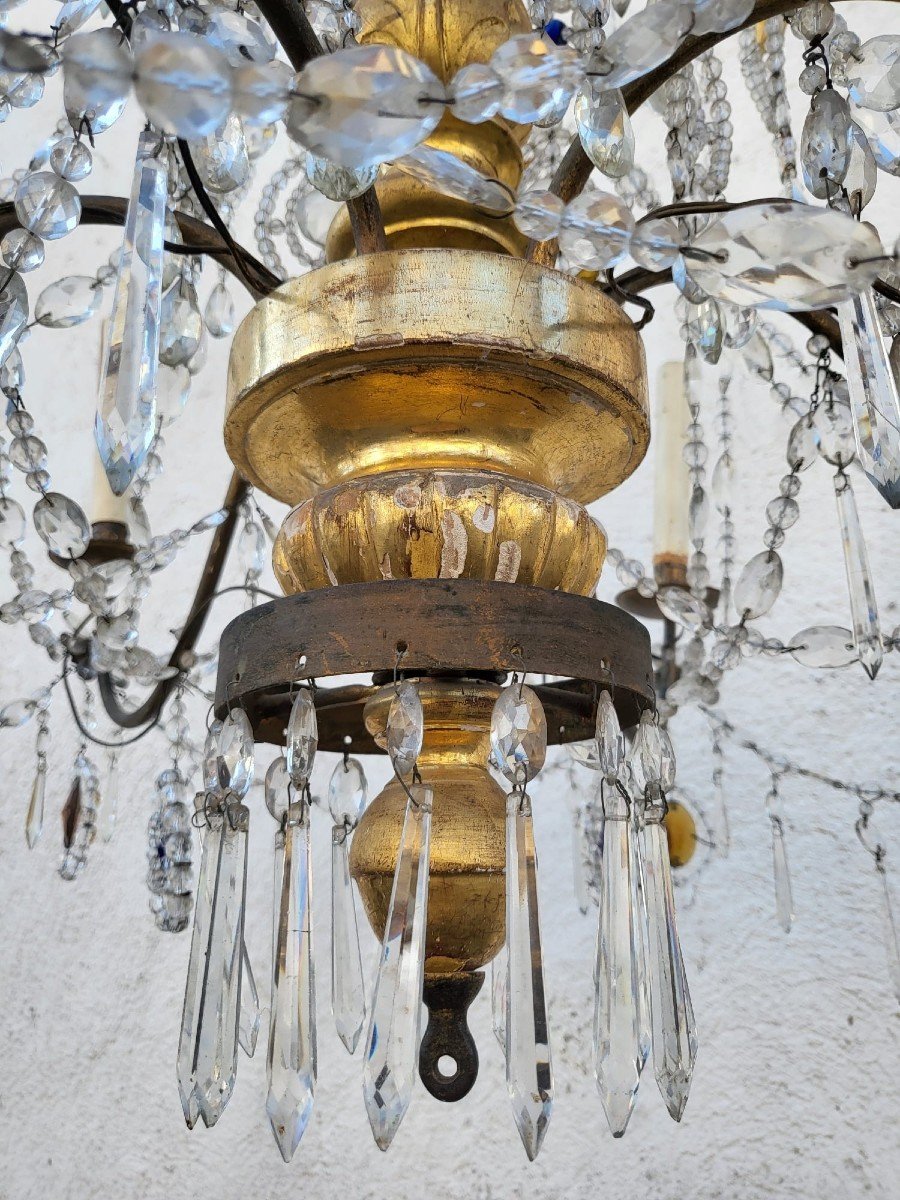 Lustre Génois En Bois Doré Et Cristal, Fin XVIIIème Début XIXème Siècle-photo-1