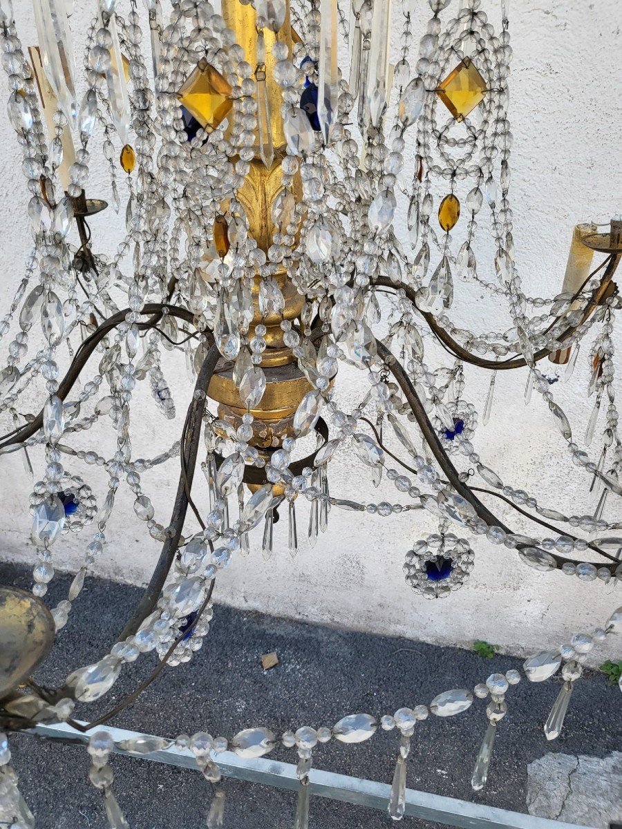 Genoese Chandelier In Gilded Wood And Crystal, Late 18th Early 19th Century-photo-2