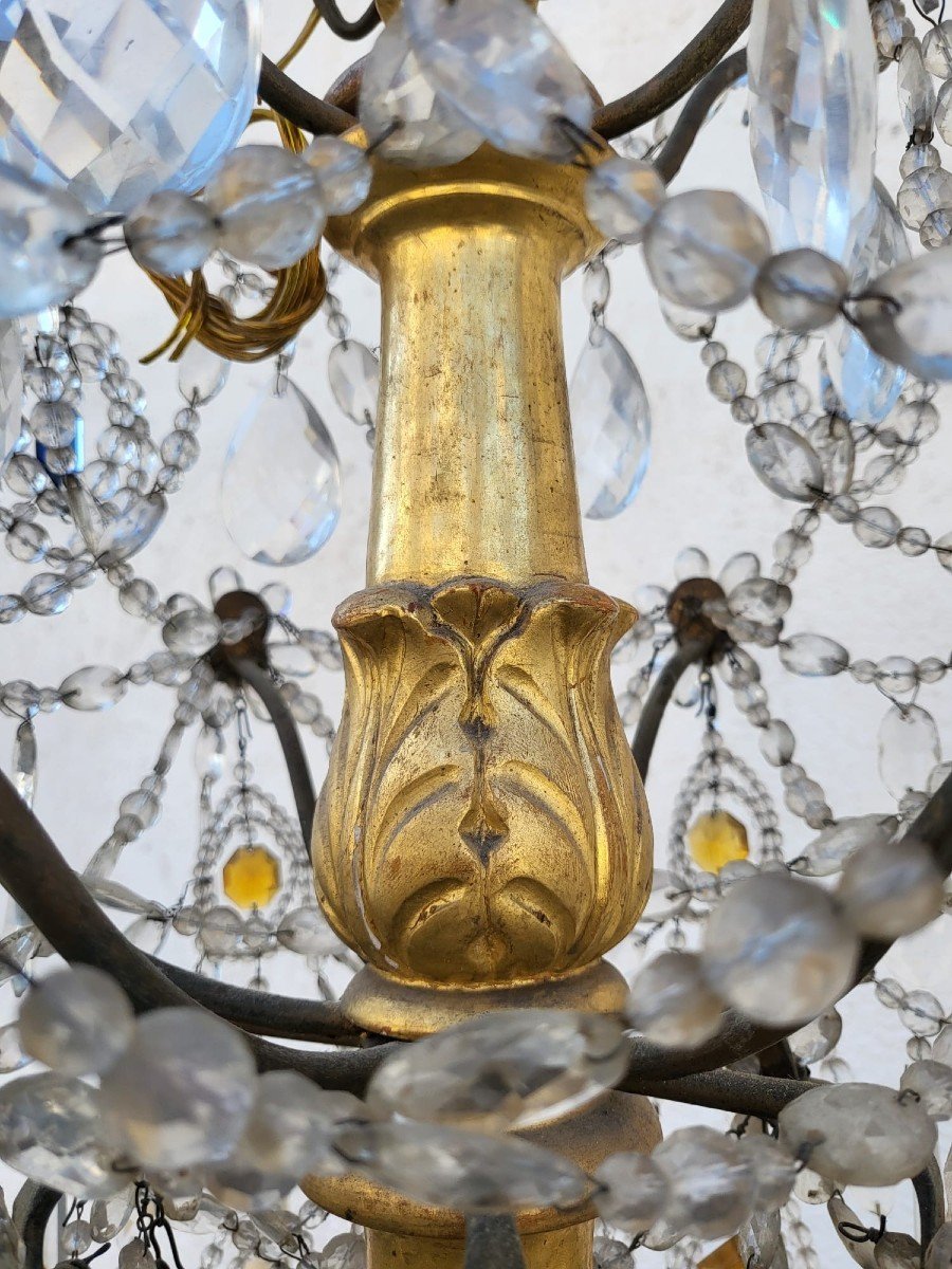 Lustre Génois En Bois Doré Et Cristal, Fin XVIIIème Début XIXème Siècle-photo-5